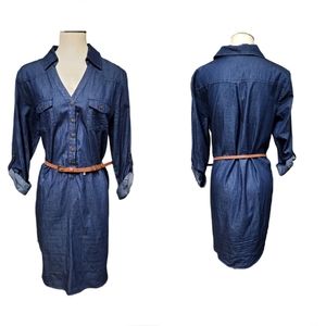 NWOT Wesport Women's Denim Shirt Style Belted Dress Size Large